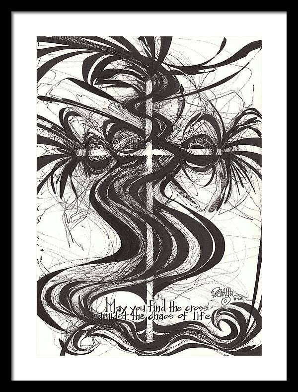 Chaos Order Cross 20 - Black and White - Framed Print