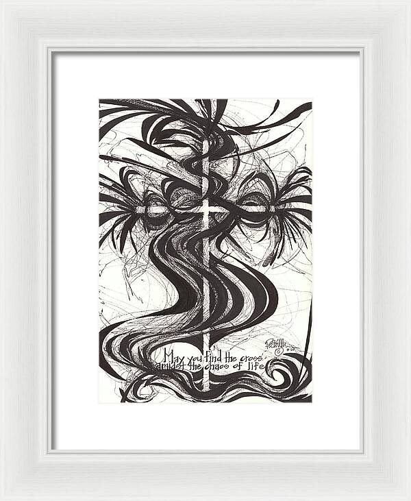 Chaos Order Cross 20 - Black and White - Framed Print