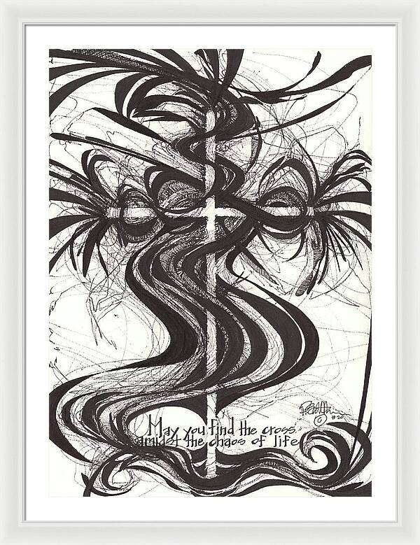 Chaos Order Cross 20 - Black and White - Framed Print