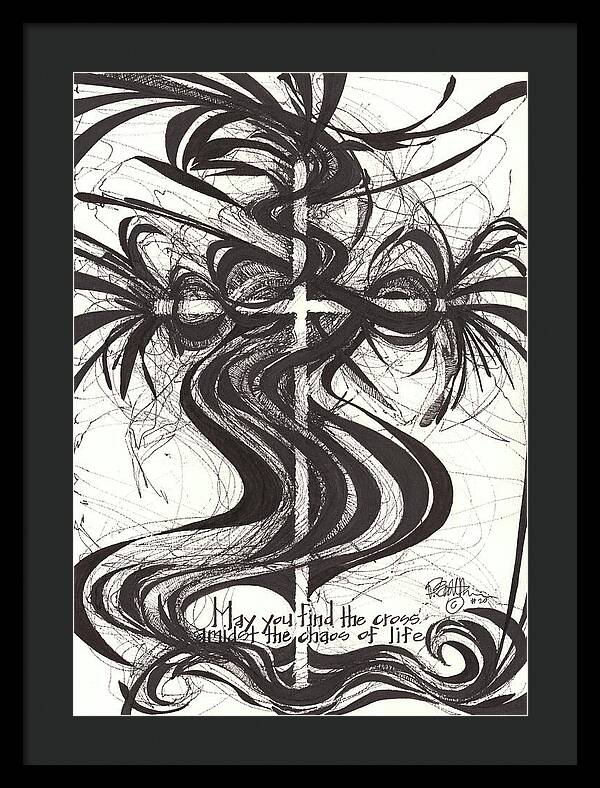 Chaos Order Cross 20 - Black and White - Framed Print
