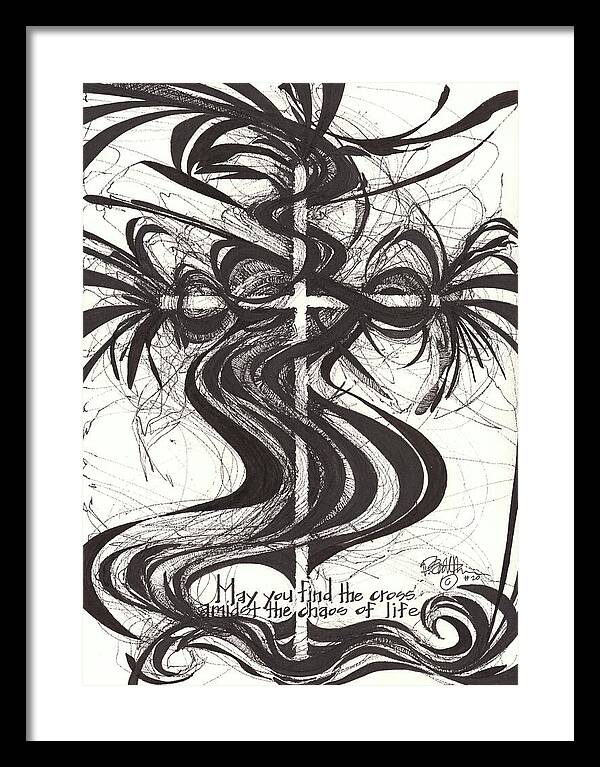 Chaos Order Cross 20 - Black and White - Framed Print