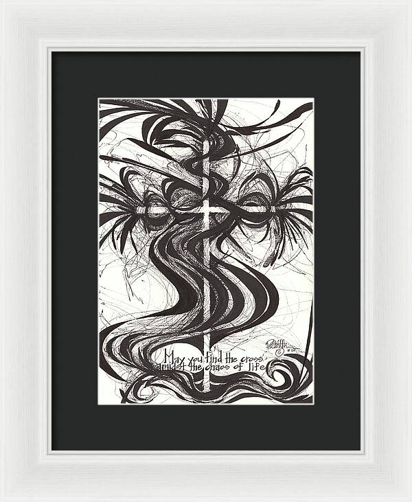 Chaos Order Cross 20 - Black and White - Framed Print