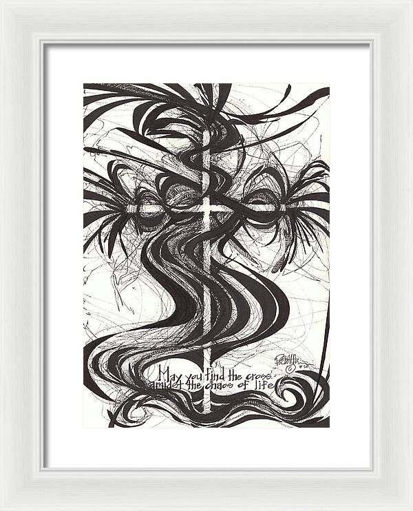 Chaos Order Cross 20 - Black and White - Framed Print