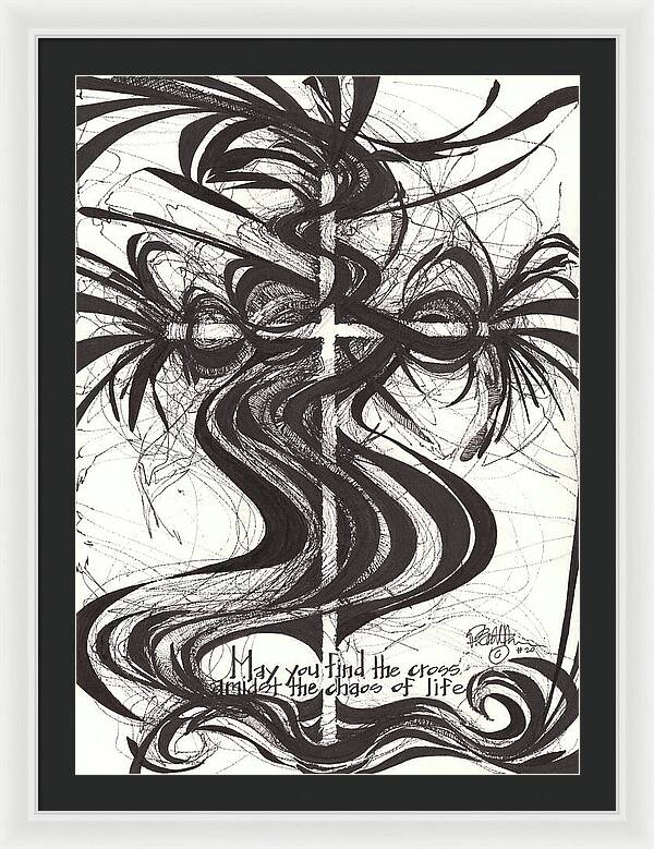 Chaos Order Cross 20 - Black and White - Framed Print
