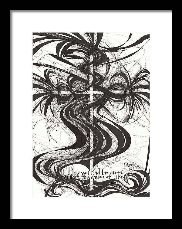 Chaos Order Cross 20 - Black and White - Framed Print
