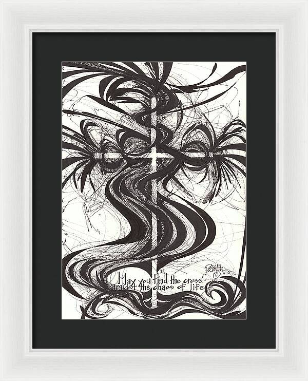 Chaos Order Cross 20 - Black and White - Framed Print