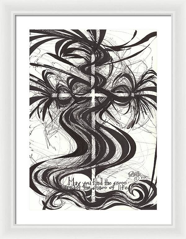 Chaos Order Cross 20 - Black and White - Framed Print