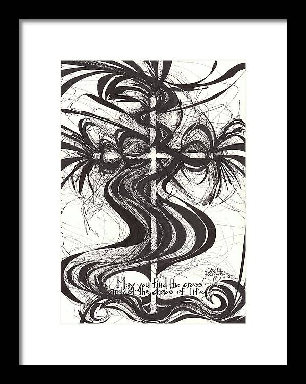 Chaos Order Cross 20 - Black and White - Framed Print
