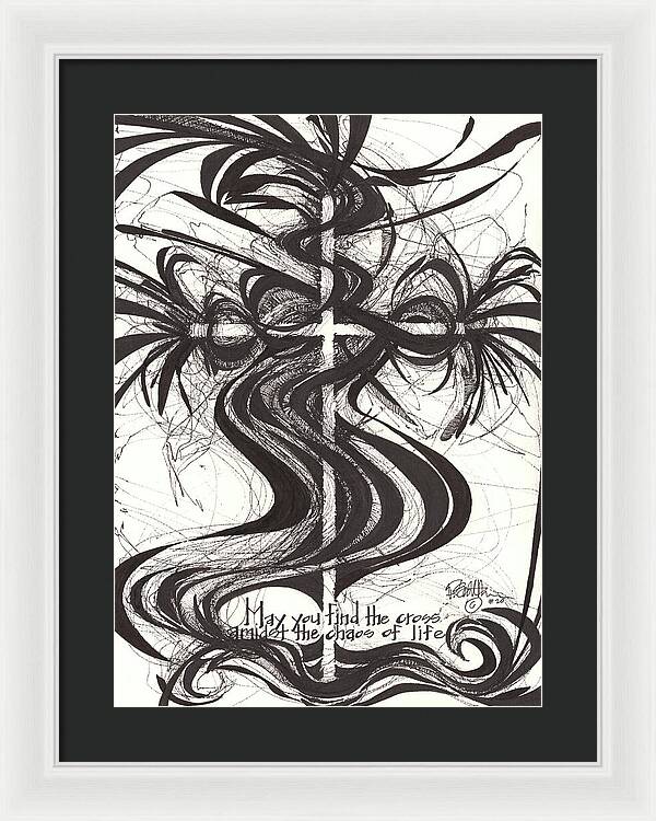 Chaos Order Cross 20 - Black and White - Framed Print