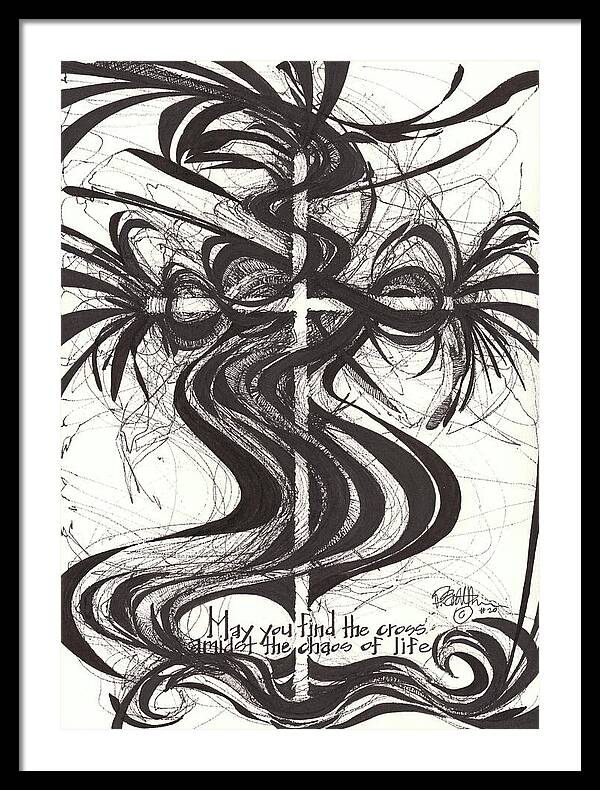 Chaos Order Cross 20 - Black and White - Framed Print