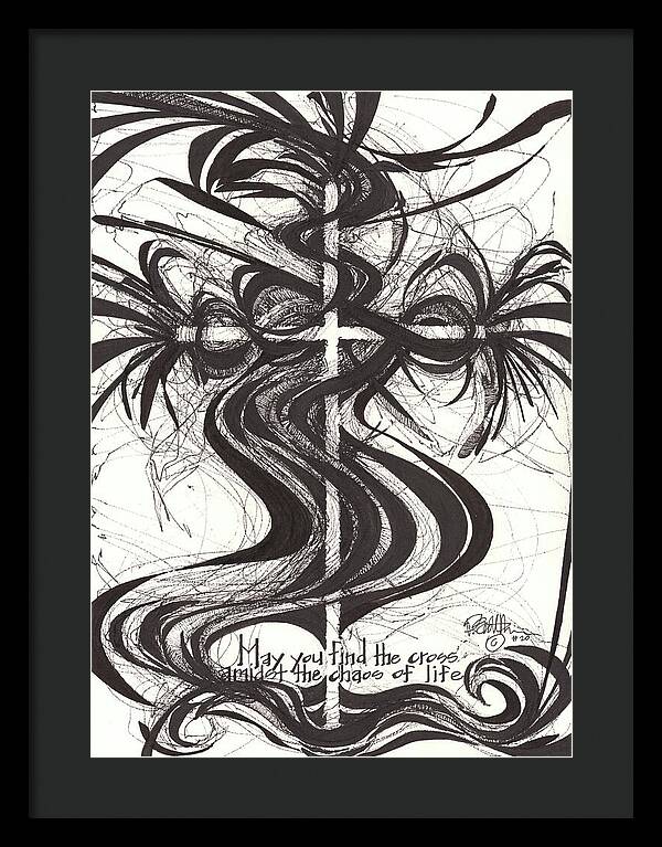 Chaos Order Cross 20 - Black and White - Framed Print