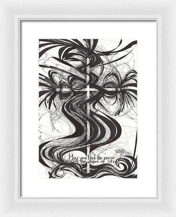 Chaos Order Cross 20 - Black and White - Framed Print