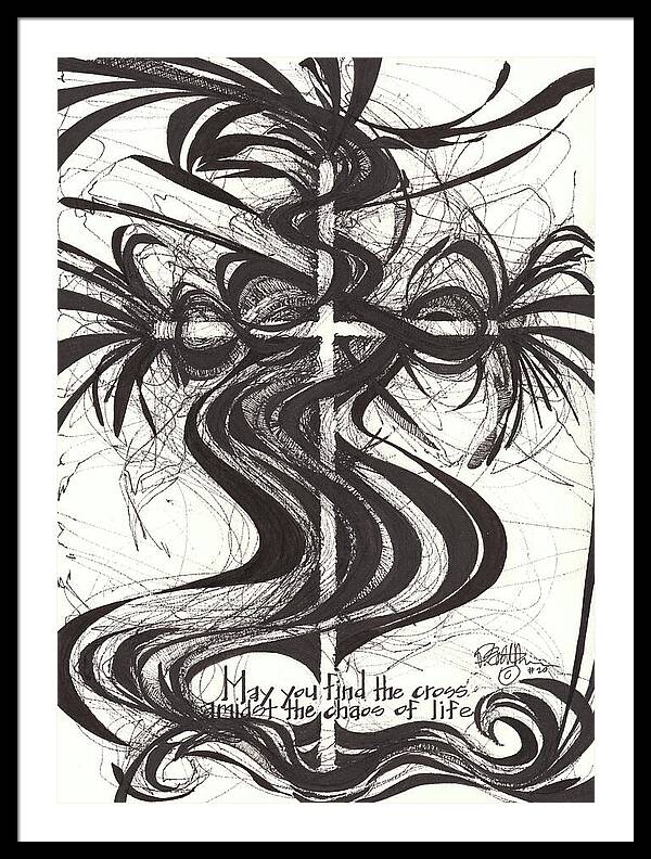 Chaos Order Cross 20 - Black and White - Framed Print