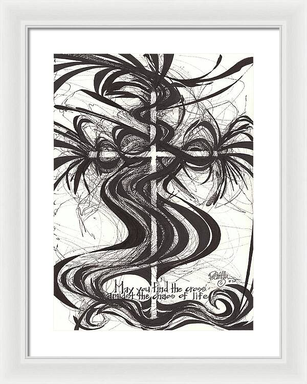 Chaos Order Cross 20 - Black and White - Framed Print