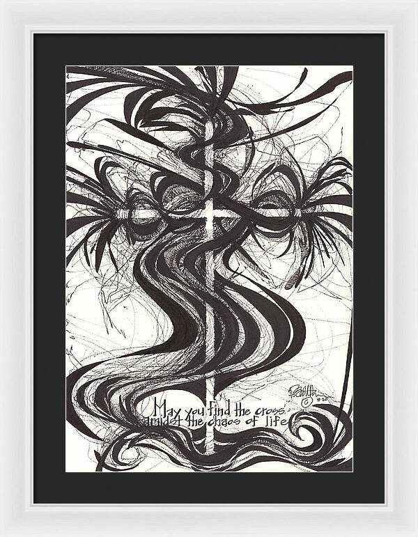 Chaos Order Cross 20 - Black and White - Framed Print