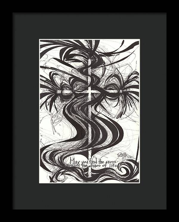 Chaos Order Cross 20 - Black and White - Framed Print