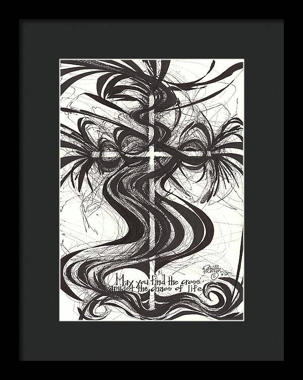 Chaos Order Cross 20 - Black and White - Framed Print