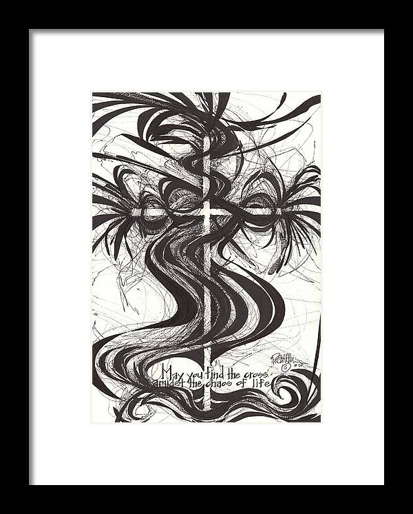 Chaos Order Cross 20 - Black and White - Framed Print