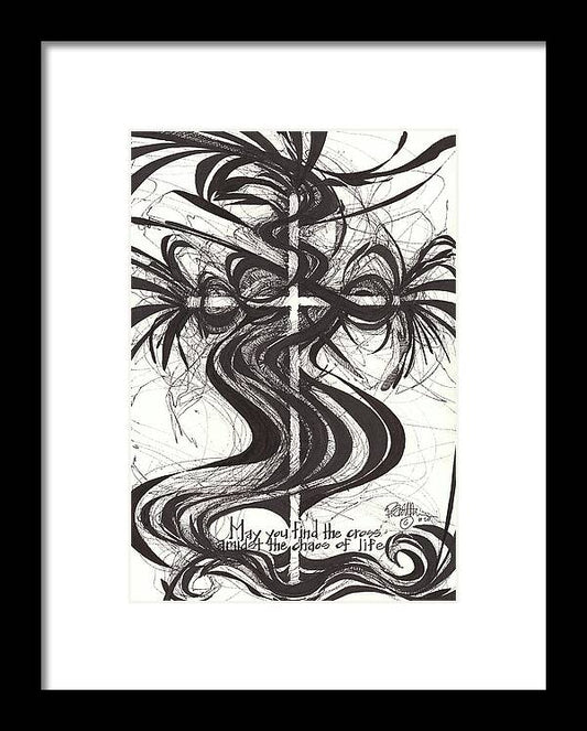 Chaos Order Cross 20 - Black and White - Framed Print