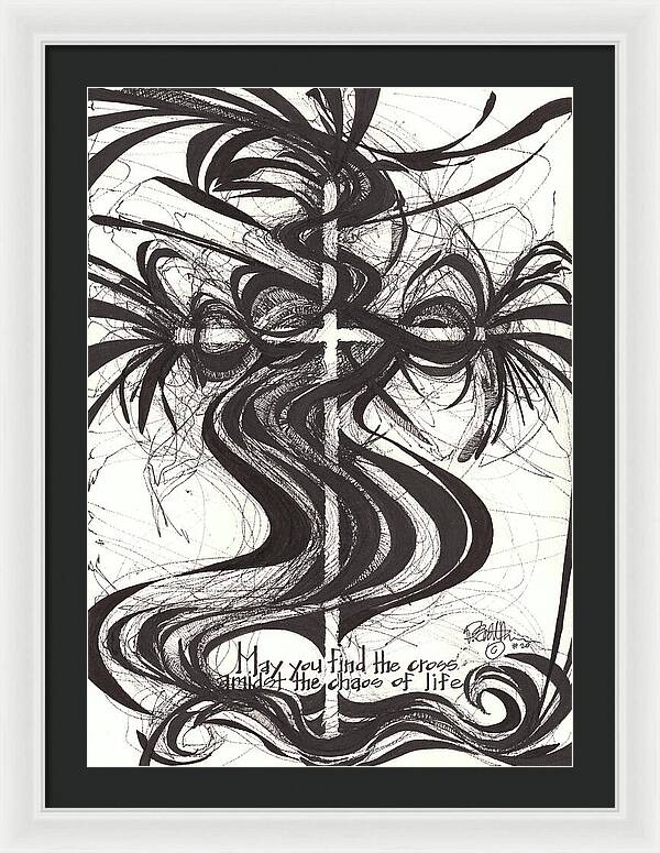 Chaos Order Cross 20 - Black and White - Framed Print