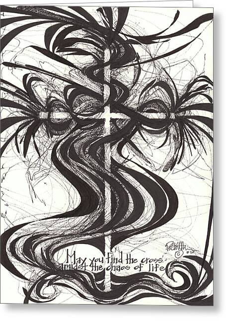 Chaos Order Cross 20 - Black and White - Greeting Card