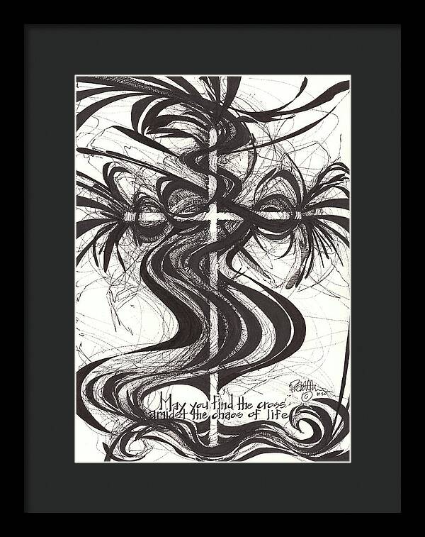 Chaos Order Cross 20 - Black and White - Framed Print