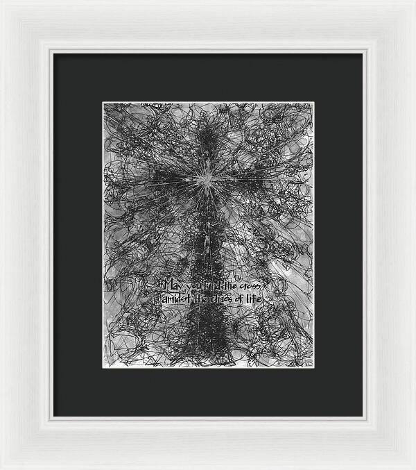 Chaos Order Cross 21 - Black and White - Framed Print