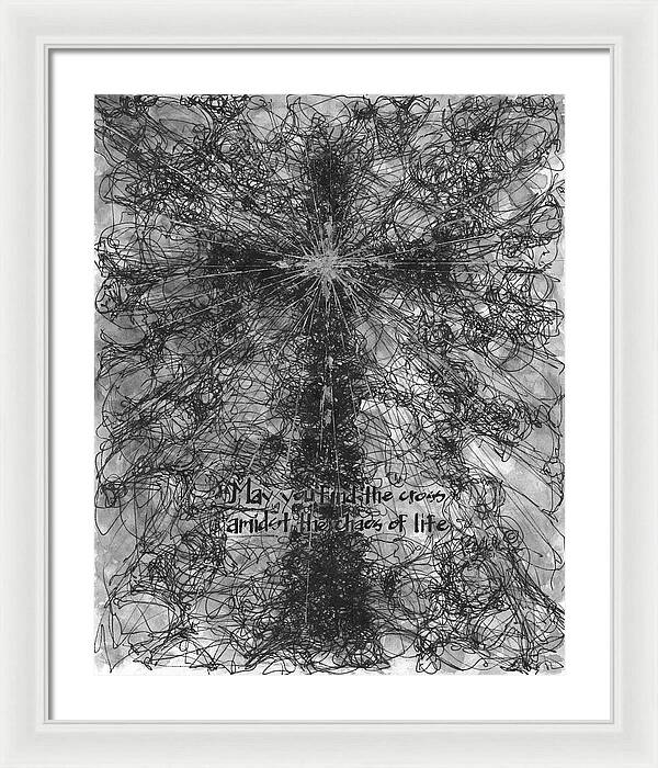 Chaos Order Cross 21 - Black and White - Framed Print