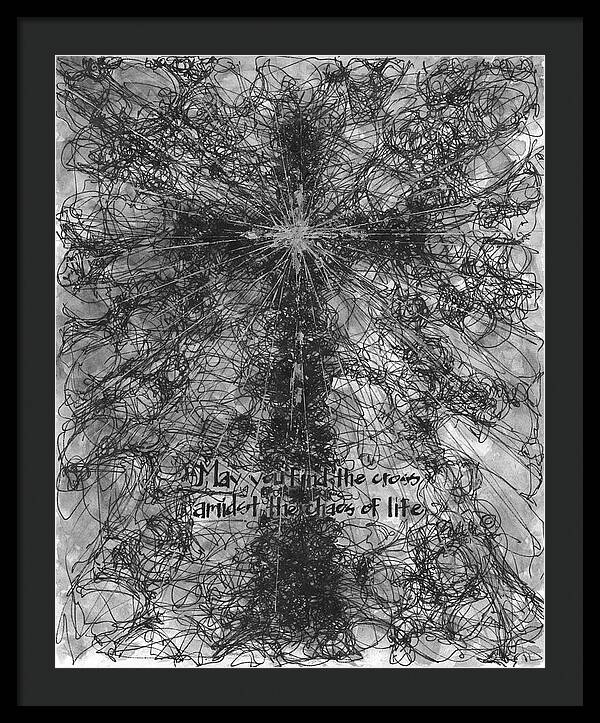 Chaos Order Cross 21 - Black and White - Framed Print