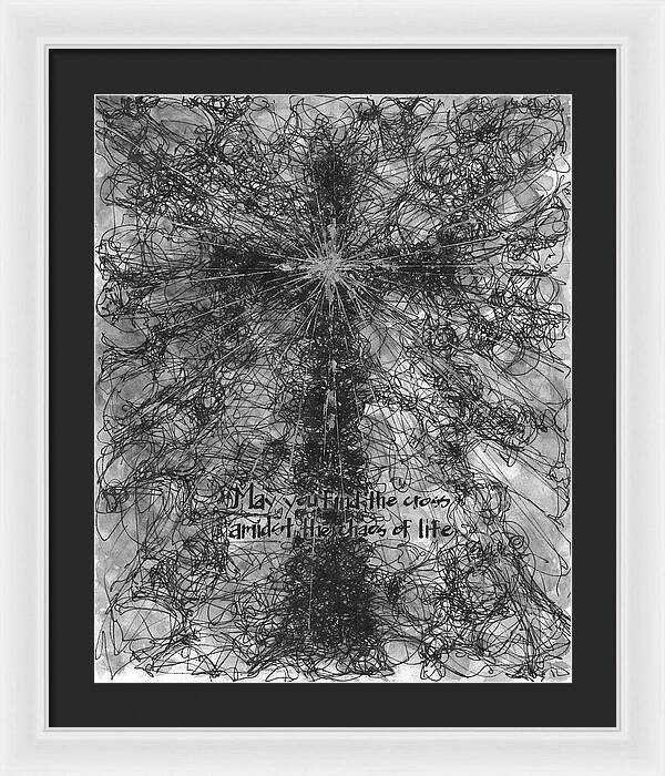 Chaos Order Cross 21 - Black and White - Framed Print