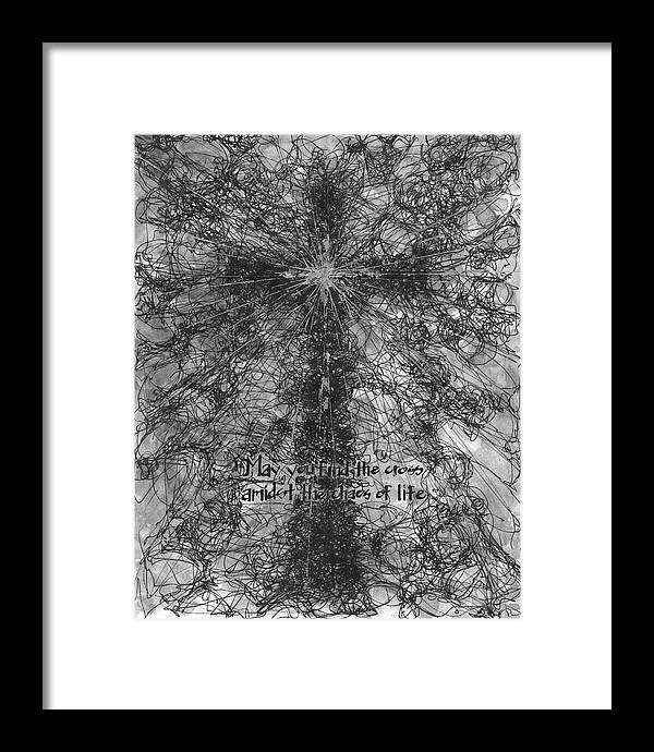 Chaos Order Cross 21 - Black and White - Framed Print