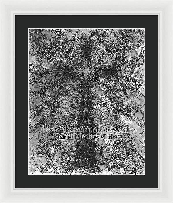Chaos Order Cross 21 - Black and White - Framed Print