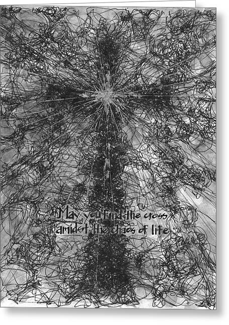 Chaos Order Cross 21 - Black and White - Greeting Card