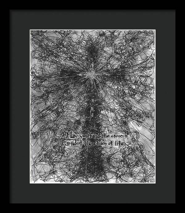 Chaos Order Cross 21 - Black and White - Framed Print
