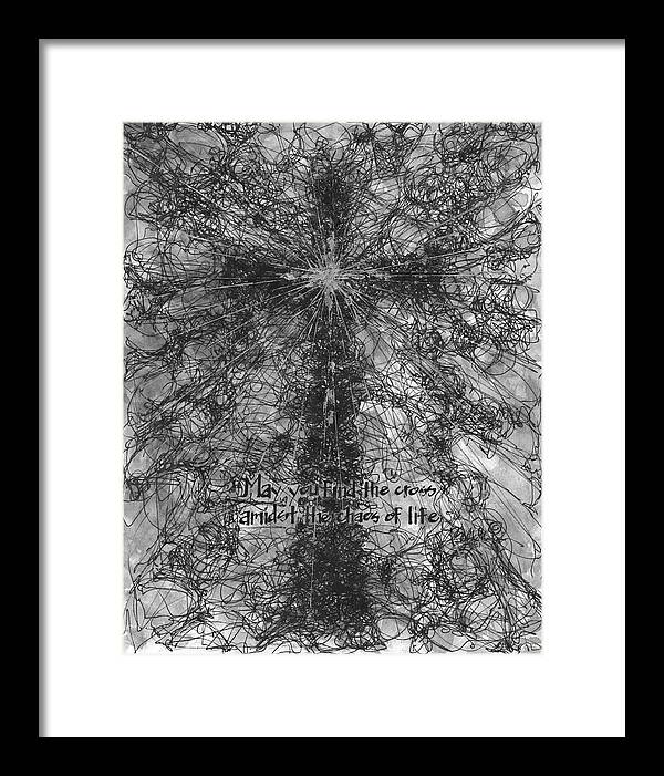 Chaos Order Cross 21 - Black and White - Framed Print
