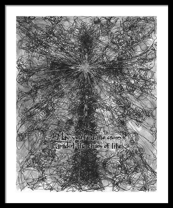Chaos Order Cross 21 - Black and White - Framed Print