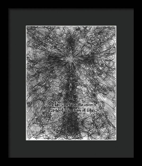 Chaos Order Cross 21 - Black and White - Framed Print