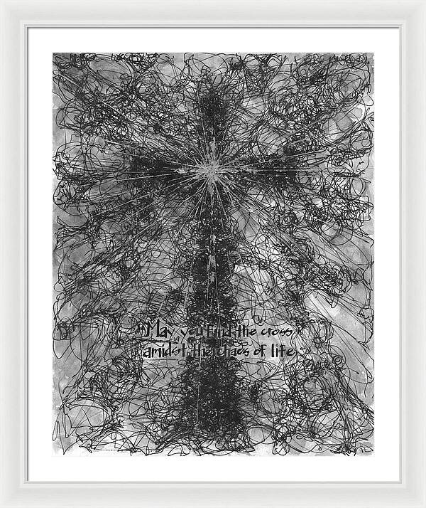 Chaos Order Cross 21 - Black and White - Framed Print