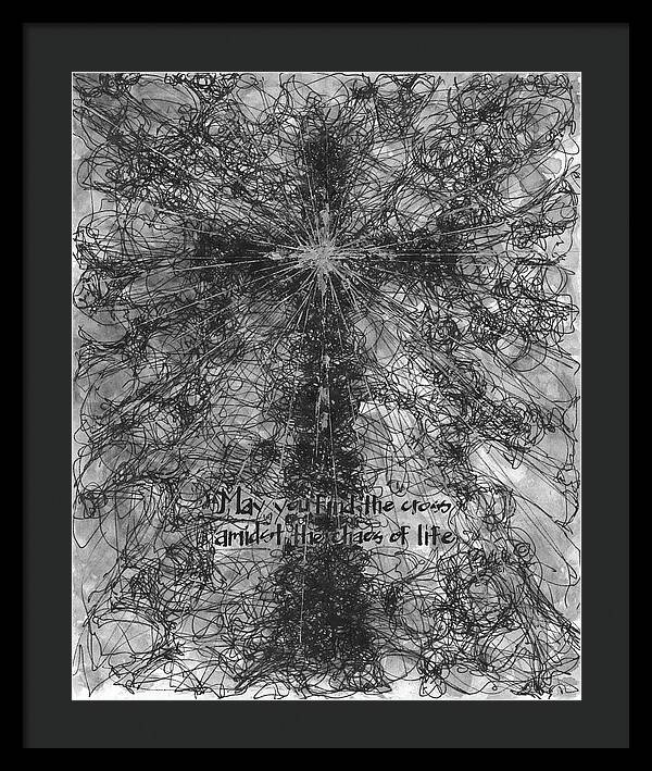 Chaos Order Cross 21 - Black and White - Framed Print