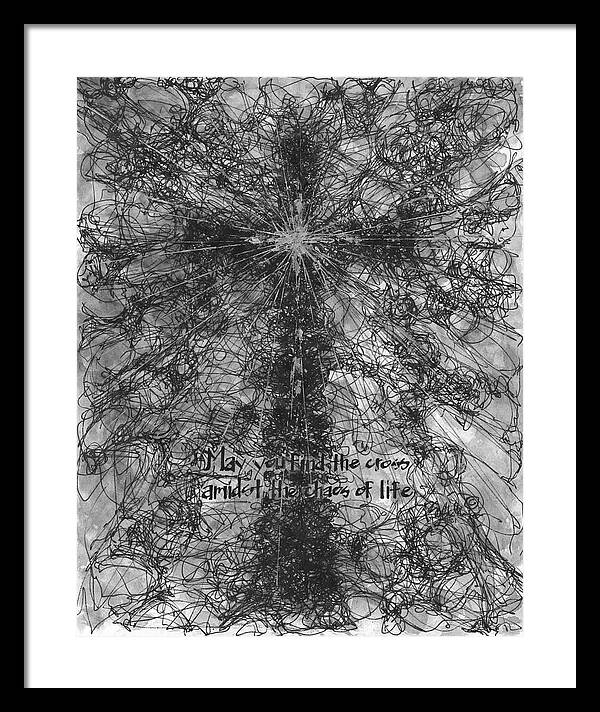 Chaos Order Cross 21 - Black and White - Framed Print