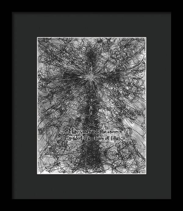 Chaos Order Cross 21 - Black and White - Framed Print