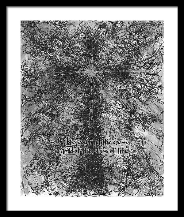 Chaos Order Cross 21 - Black and White - Framed Print