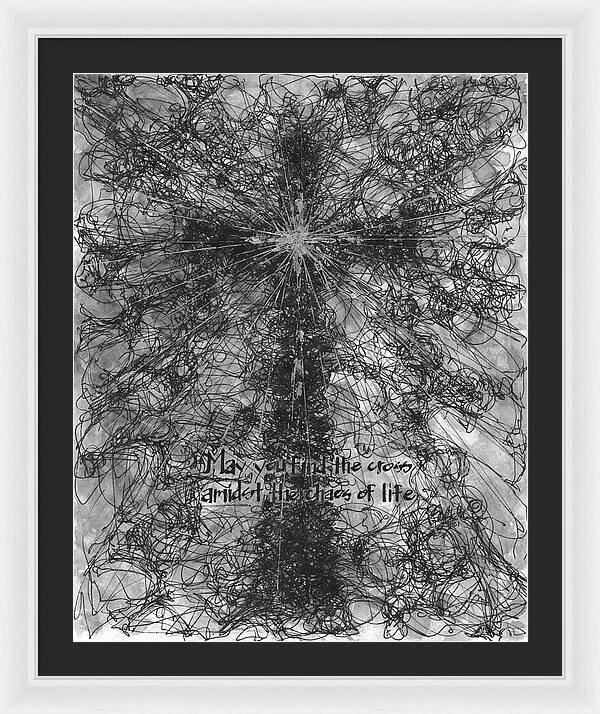 Chaos Order Cross 21 - Black and White - Framed Print