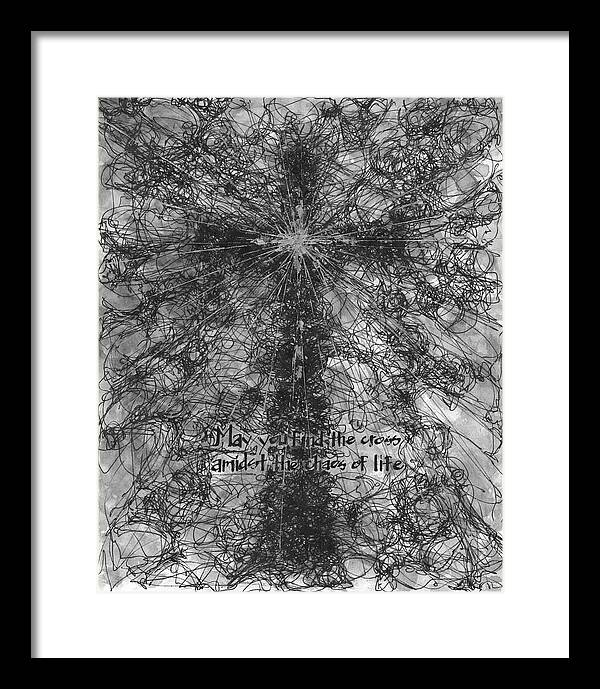 Chaos Order Cross 21 - Black and White - Framed Print