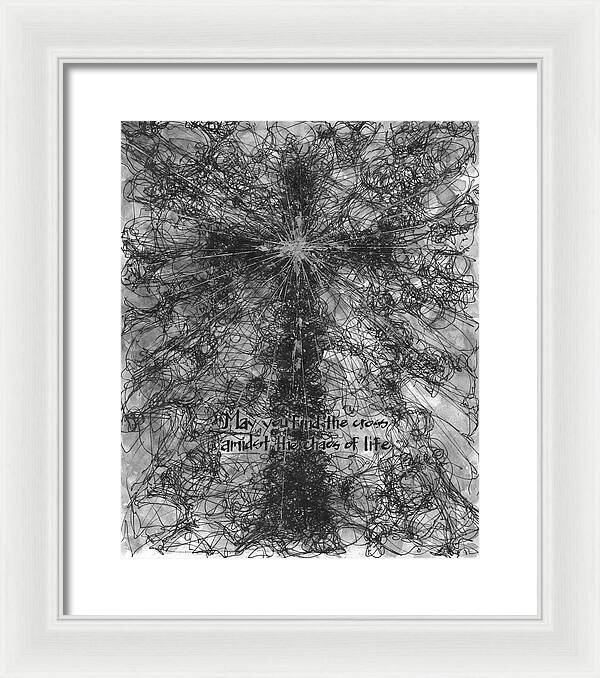 Chaos Order Cross 21 - Black and White - Framed Print