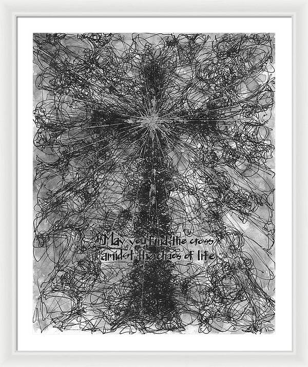 Chaos Order Cross 21 - Black and White - Framed Print