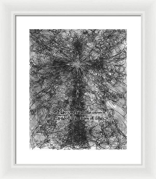 Chaos Order Cross 21 - Black and White - Framed Print