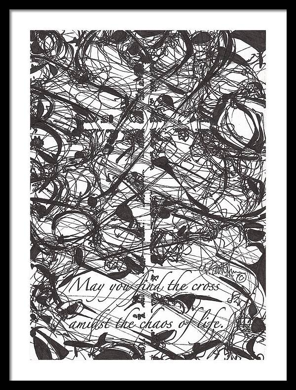 Chaos Order Cross 22 - Black and White - Framed Print