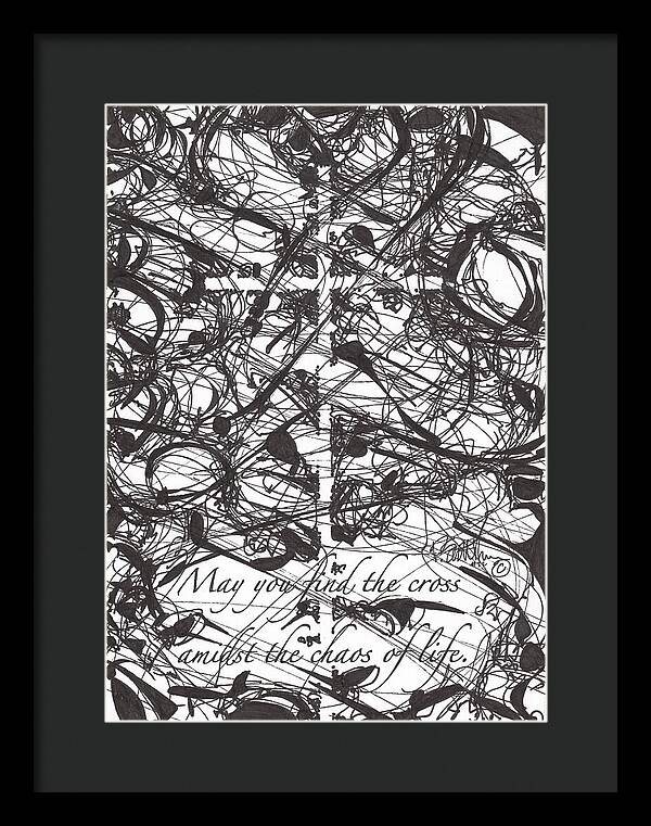 Chaos Order Cross 22 - Black and White - Framed Print