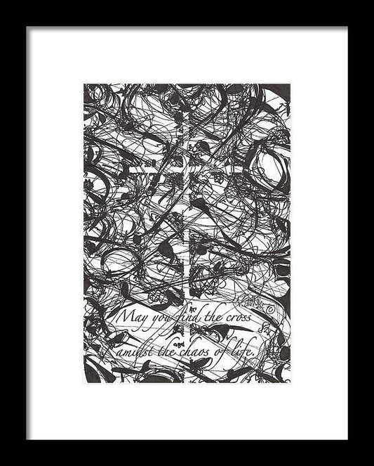 Chaos Order Cross 22 - Black and White - Framed Print